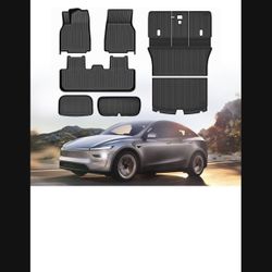 NEW 2025-2026 Tesla Model Y Juniper 7PCS Full Set Floor Mats Front Rear Cargo Liner & Second Row Seat Back Mats