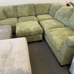 Sage sectional sofa plush comfortable corduroy fabric includes ottoman and accent pillows 99x99 