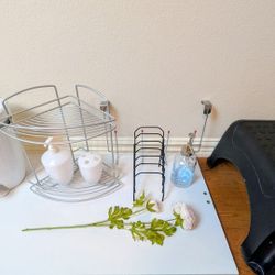 Bathroom Set Trash Bin Can  Organizer Soap Dispenser Toothbrush Holder Step Stool Bin Belt Hanger 