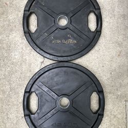 Olympic Weights Pair Of 45s Rubber Coated Workout Weights 