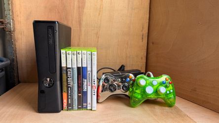 Xbox 360 Console Bundle - 2 Controllers, 7 Tested Games, Cables Included