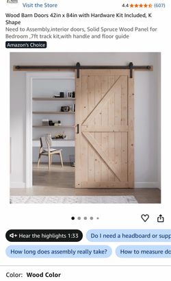 Wood Barn Doors 42in x 84in with Hardware Kit Included, K Shape Need to Assembly,interior doors, Solid Spruce Wood Panel for Bedroom ,7ft track kit,wi
