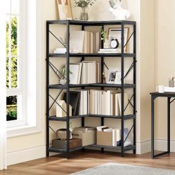 Corner Shelf 5 Tier Bookcase, Large Display Rack Storage