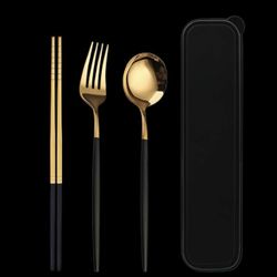 Cutlery Three-piece Stainless Steel Portable Spoon Fork Chopsticks Set