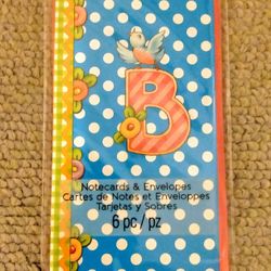 NEW In Package Initial Glitter 'B' 6 Piece Notecard/Envelope Stationary Set