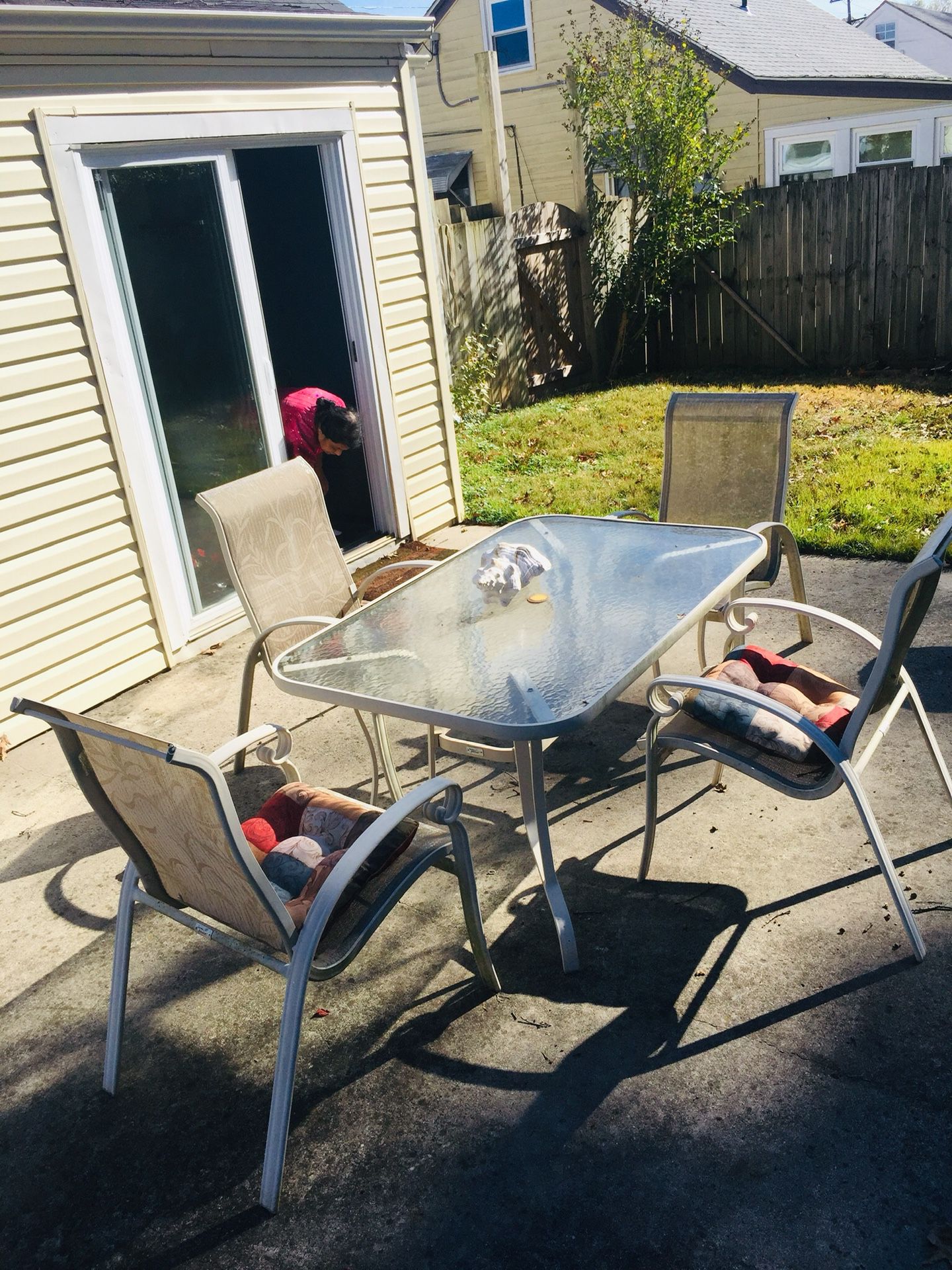 Patio Furniture, Glass Table with 4 Comfortable Chairs