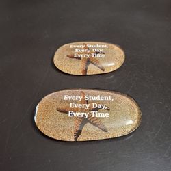Pair Of Starfish Art Glass Paperweights Says "Every Student, Every Day, Every Time Approx 4"L