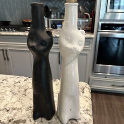 Vintage Cat Shape Bottle (2) White & Black 