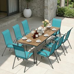 Patio Dining Chairs, Stackable All Weather Teslin Chair, Heavy Duty Outdoor Breathable Chairs Set, w/Armrests, Upgraded Chair FeetW/Strenthened Iron S