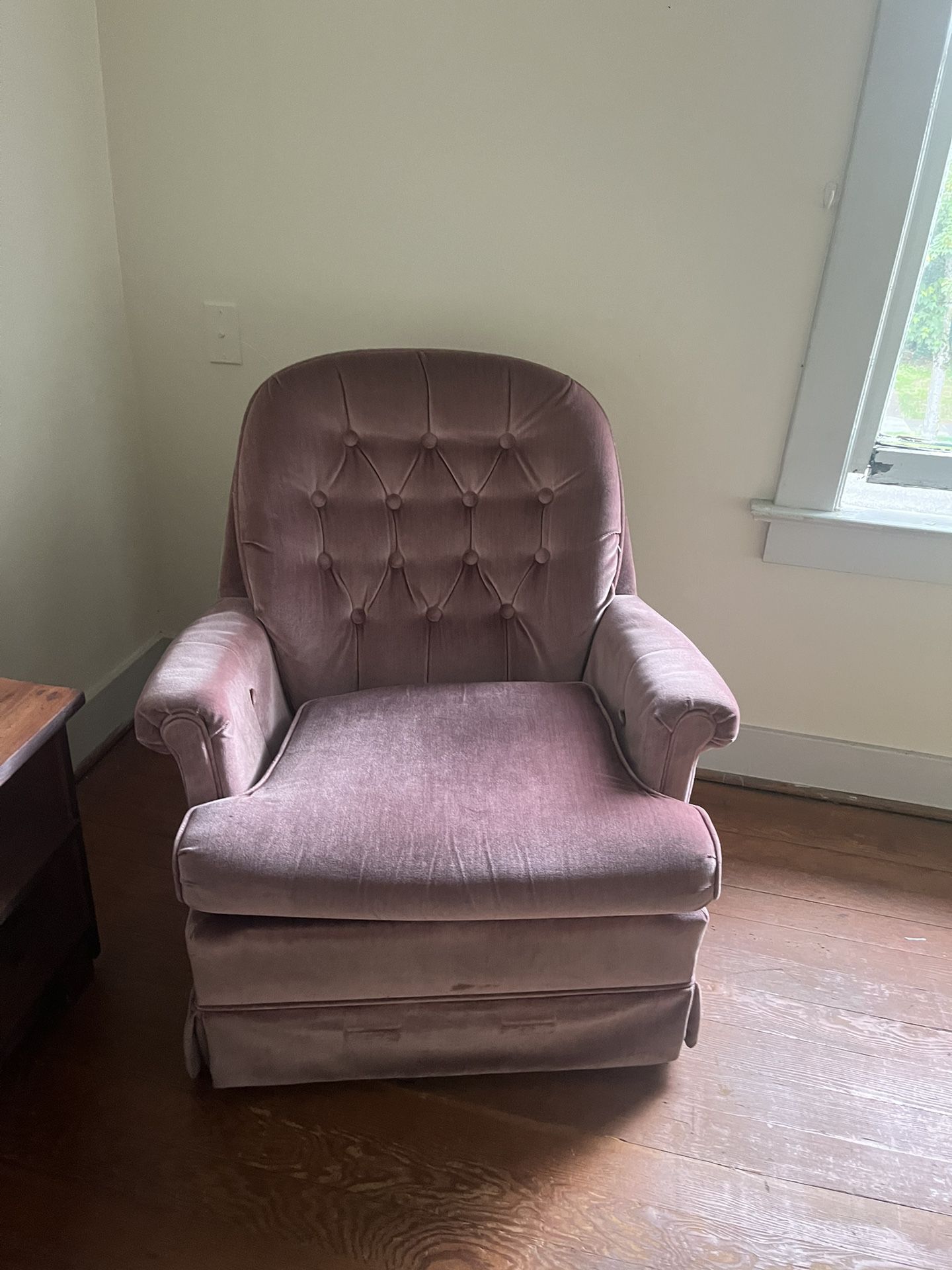 Vintage Pink velvet Swivel rocking Chair 