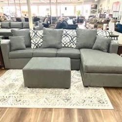 Gray Or Black Sectional And Ottoman Sofa Couch USA Made 