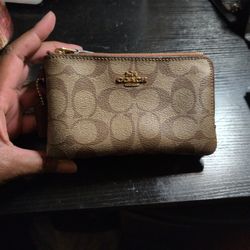 Tan Small Double Zipper Wristlet 