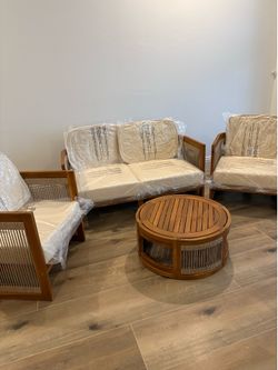 Wood rope woven 4 piece patio set.