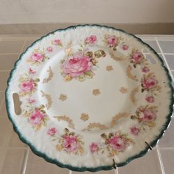 Vintage Rose Design Green Trim Hanging Plate 