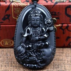 Natural obsidian Crystal Samantabhadra Necklace