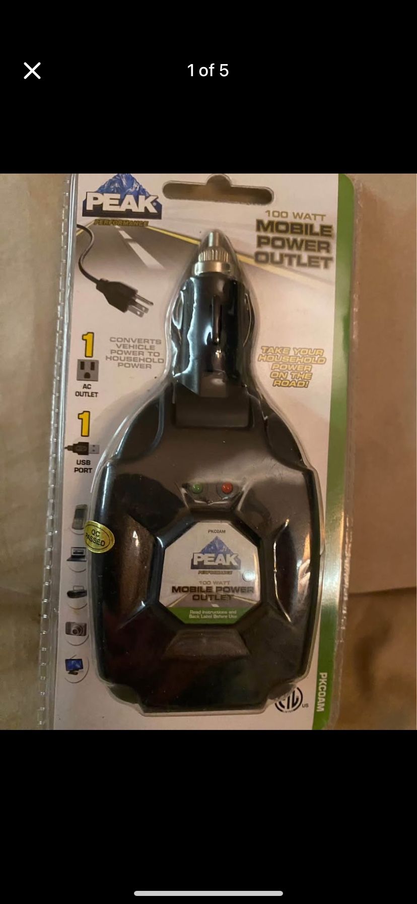 Peak Power Inverter 100 Watt 12 V, 120 V