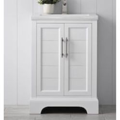  Bannes 24-in White Undermount Single Sink Bathroom Vanity With White With Grey Veining Ceramic Top