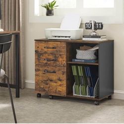 Lateral File Cabinet, Home Office Printer Stand, with 3 Drawers and Open Storage Shelves, for A4, Letter-Size Documents, R