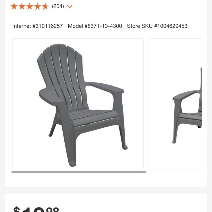 Charcoal Resin Plastic Adirondack Chair for Sale in San