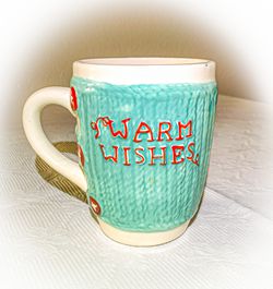 Christmas Blue Warm Wishes Knitted Sweater Ceramic Coffee Mug Cup, MSRF Inc Design Studios