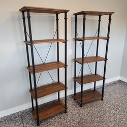 Pair of wood and steel  shelving