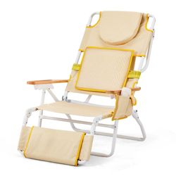 NEW !Yellow Striped Folding Beach Tanning Chair