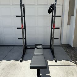 Squat Rack With Plate Storage And Bench