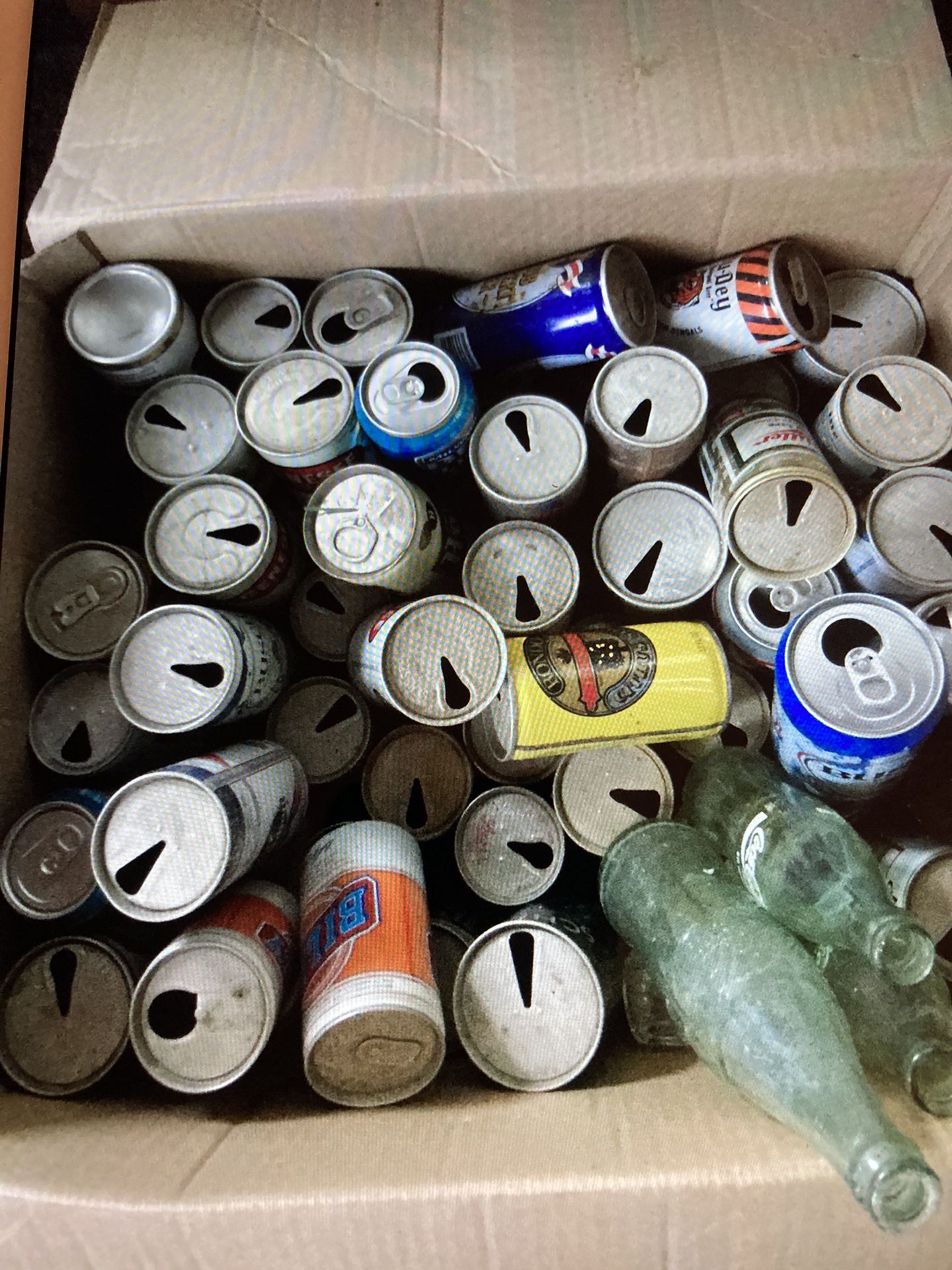 Box Of Older Beer Cans And Come Bottles 