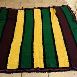 Handmade crocheted afghan striped blanket