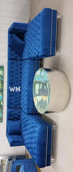 Prada Blue Velvet Double Chaise Sectional & Couch & Living room set( ♥️Silver and Black colors option