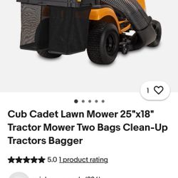 Cub Cadet Lawn Mower 25"x18" Tractor Mower Two Bags Clean-Up Tractors Bagger