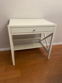 White Wood Desk with Drawer and Shelf