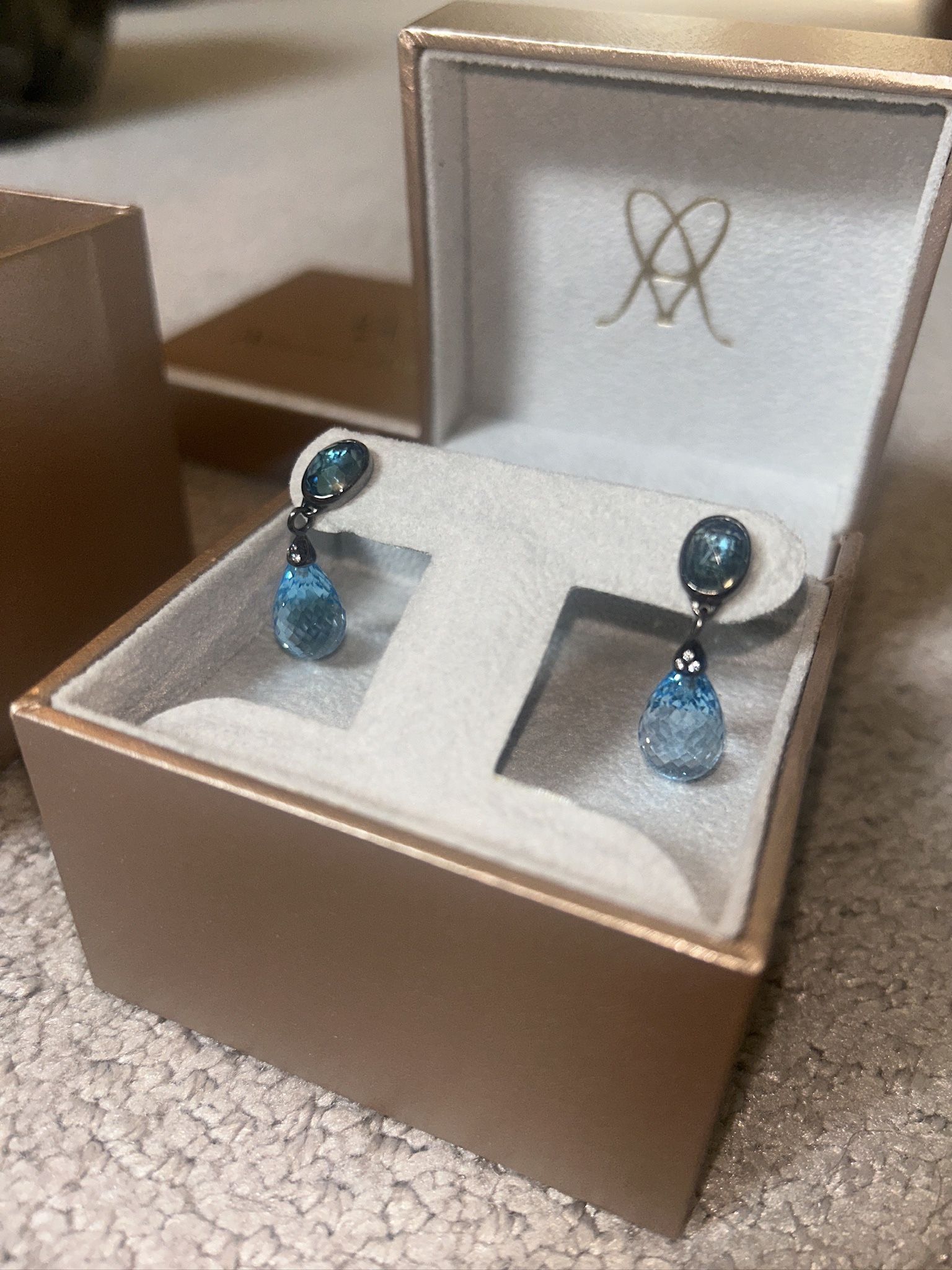 Alberian & Aulde Blue Topaz Earrings Set In Sterling Silver