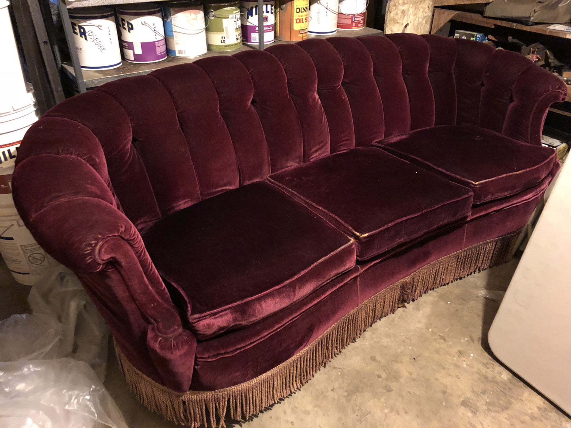 1940’s Red Velvet Vintage Couch Sofa