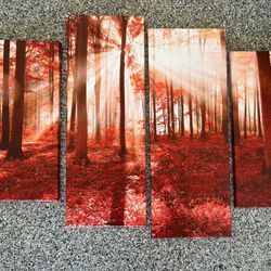 Wall art: red forest with sunshine