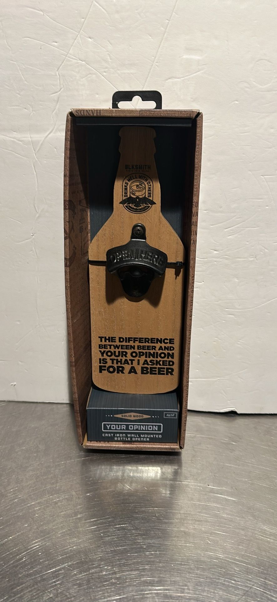 The KRAFTSMAN Co. New York Solid Wood Cast Iron Wall Mounted Bottle Opener NEW