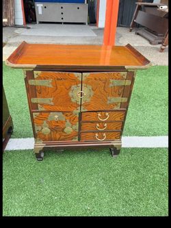 Korean Antique Style Wood Cabinet with Brass Hardware