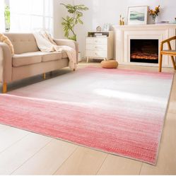 Carvapet Ombre Washable 6x9 Pink Large Rugs for Living Room Stylish Indoor Nursery Floor Soft Area Rugs for Bedroom Girls Mat Modern Non-Slip Modern C