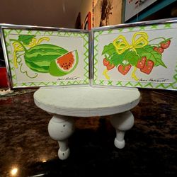 Rare Vintage 1970's Strawberry & Melon Paintings by Sharie Hatchet Bohlmann Signed 7.5"×5"