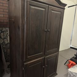 Dark Stained Solid Wood Armoire Cabinet