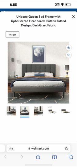 New in box Queen Bed Frame with Upholstered Headboard, Button Tufted Design, DarkGray, Fabric