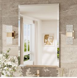 24x36 Beveled Wall Mirror Decorative, Bathroom Vanity Mirrored With 1" Beveled Edge, Shatterproof Modern Frameless Mirror Bathroom Rectangle For Livin