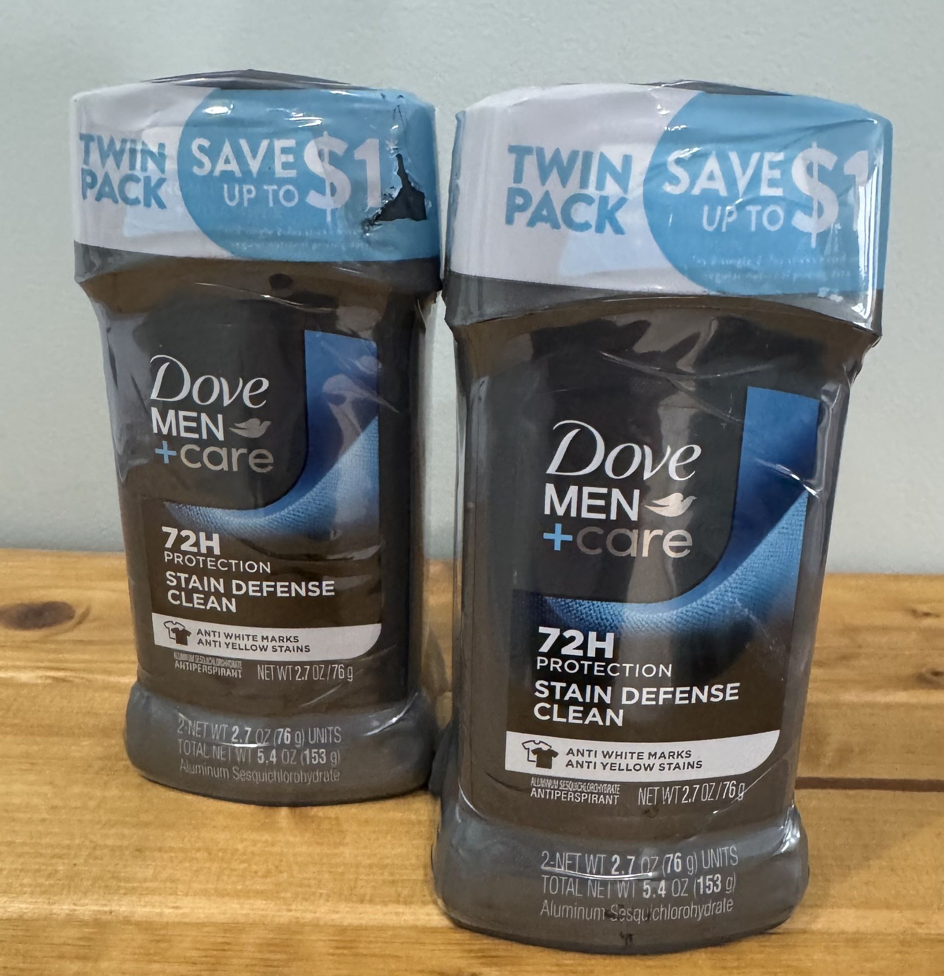 Dove Men Stain Defense Clean Antiperspirants, 2-Twin Packs