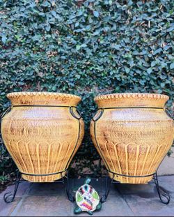 Set of 2 Large Trumpet Pot Planters with Stands