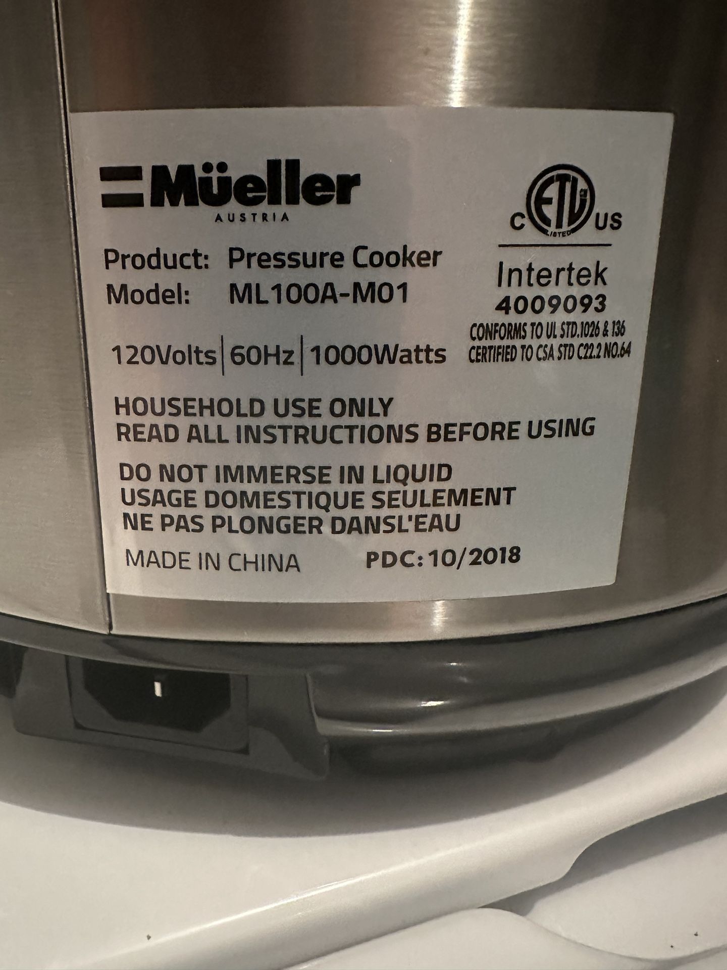 Mueller ML100A-M01 6-quart 10-in-1 Pressure Cooker for Sale in Westminster,  CO - OfferUp