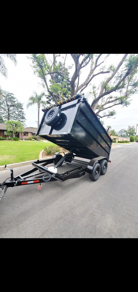 BRAND NEW DUMP TRAILER 8X12X4 12,000 LBS HYDRAULIC SYSTEM ROLLING TARP AND SPARE TIRE LED LIGHTS TITLE IN HAND READY FOR WORK FOR ANY QUESTION TEXT ME