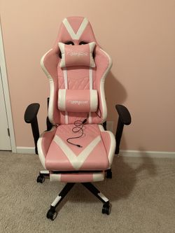 Pink Gaming Chair, Ergonomic Racing Computer Seat with Headrest and Lumbar Support, PU Leather High Back Height Adjustable Reclining Swivel Game Chair