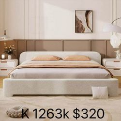 Cozy White Bouce Upholstered King Bed (1263k)