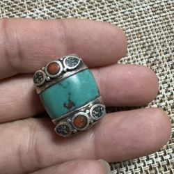 Vintage Tibetan Sterling Silver 925 Turquoise Pendant /amulet