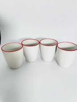 Corelle  Stoneware  12 oz  White Coffee Mugs Red Rim Set of 4 Modern Cups